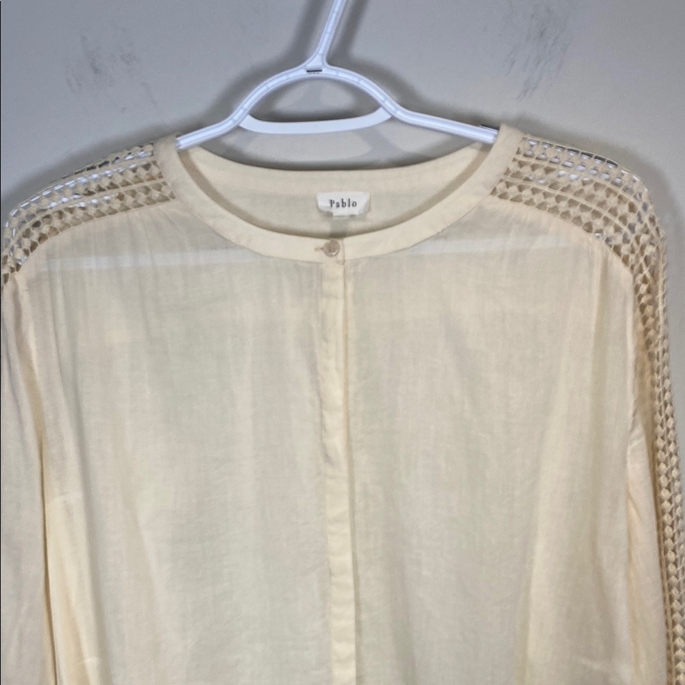 Pablo Cream Relaxed 100% Cotton Button Down Blouse Crocheted- French Importation - Picture 6 of 9